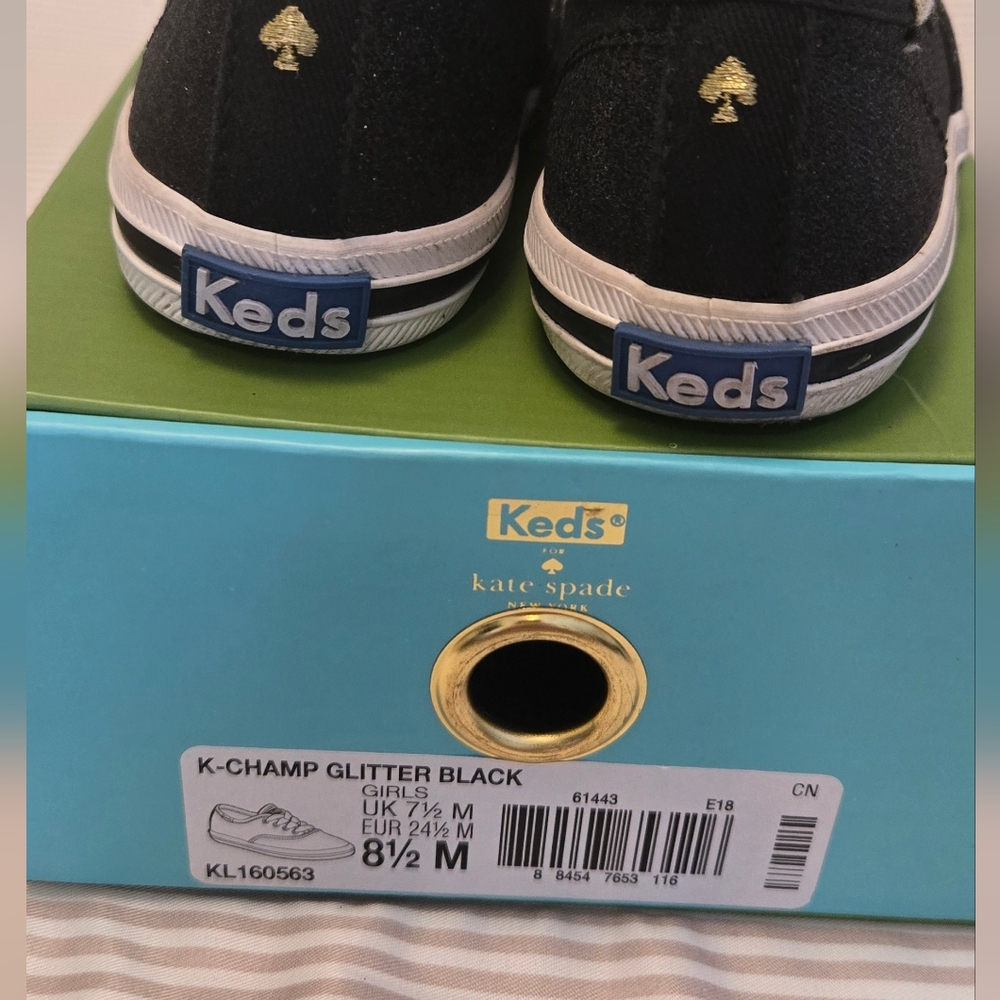 Keds x Kate Spade K-Champ glitter black Girls size 8.5